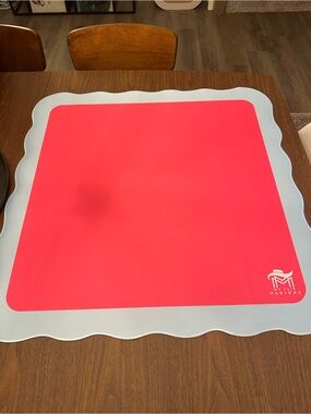 My Fair Mahjong Pink with Light Blue Scalloped Border - NEW